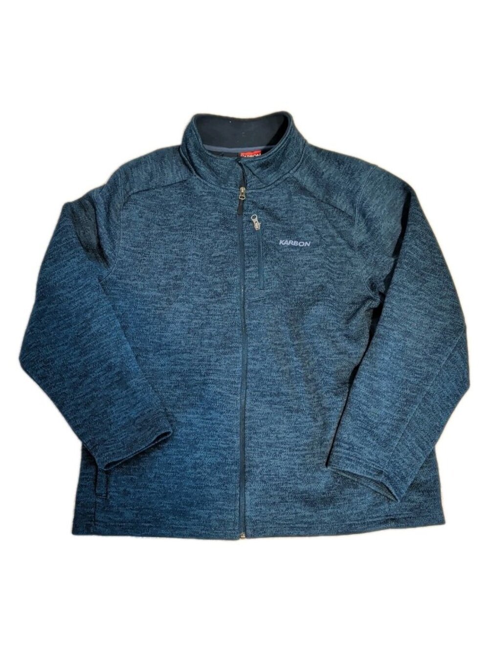 KARBON Full Zip Sweater Mens Fleece Jacket Blue Softshell Heathered Textured XXL